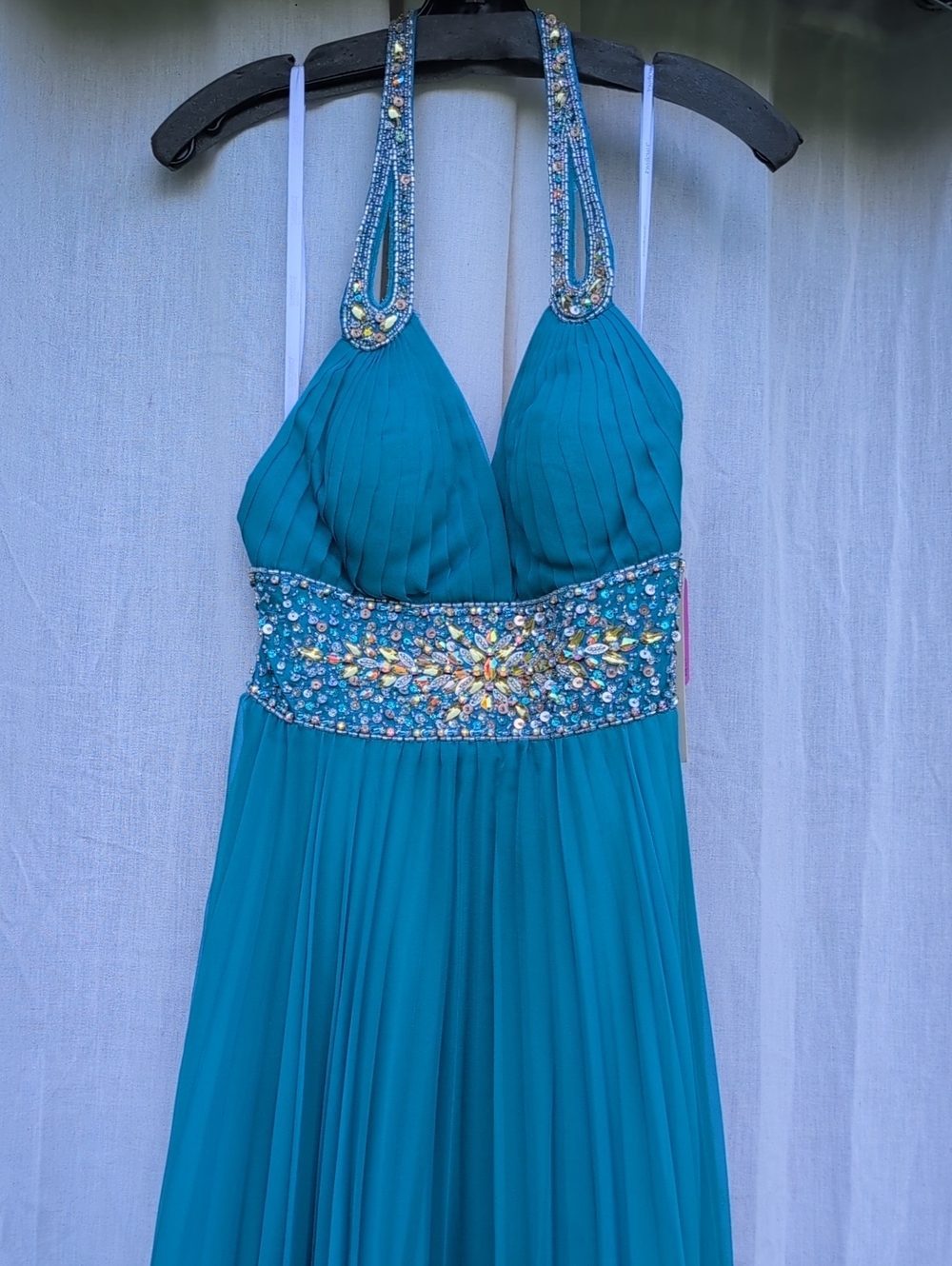 Tony Bowls 112505 - Size 8 Turquoise Prom Dress with Crystal Embellished Waist